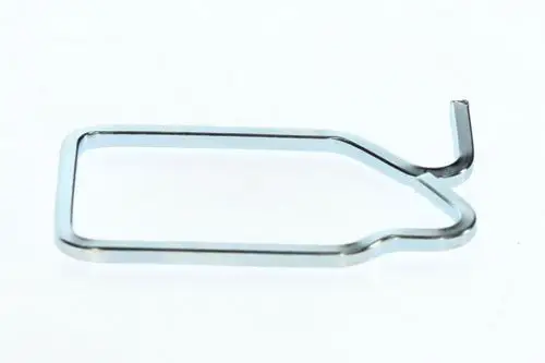 Metallklemme von Bosch in rechteckiger Form mit einem Haken an einer Ecke, auf weißem Hintergrund.